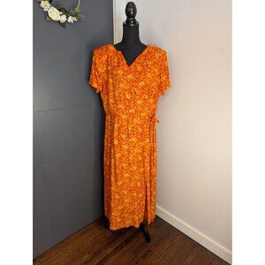 Vintage Designs by Lane Bryant Orange and Yellow Floral Faux Wrap Dress‎ Size 14